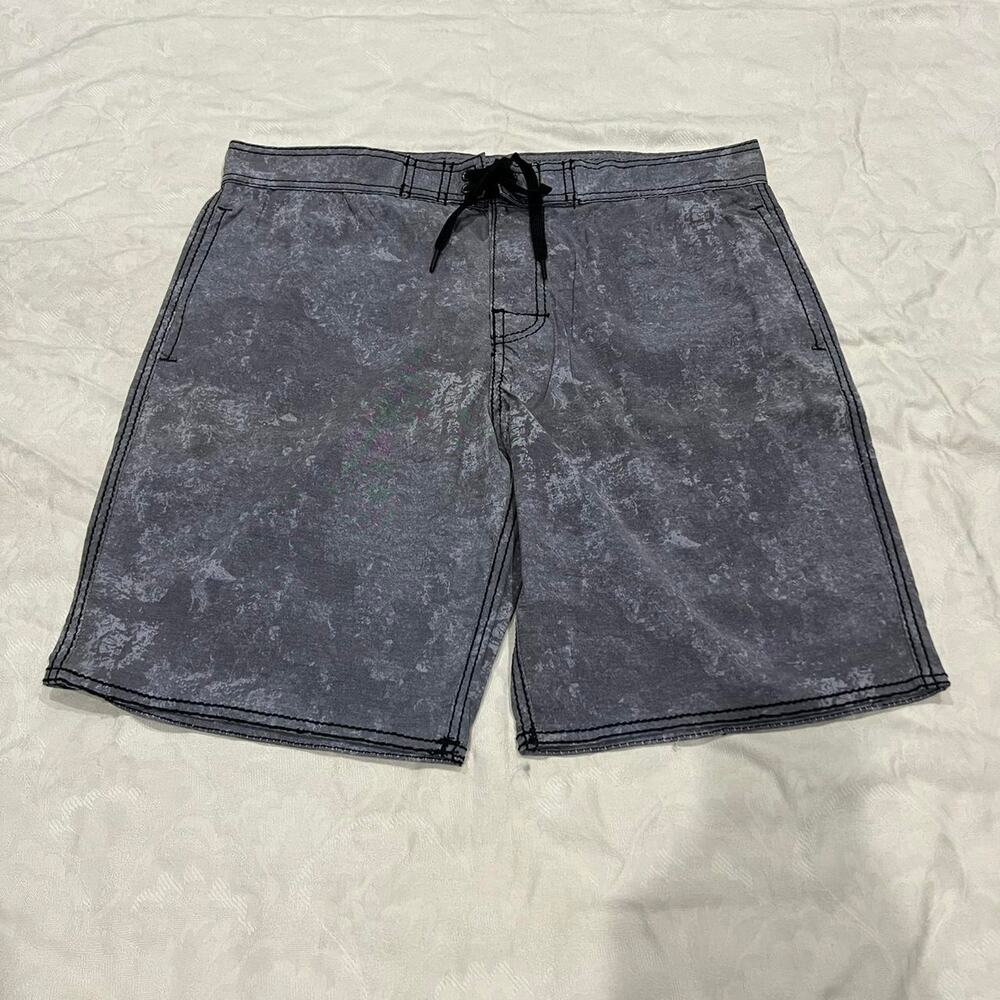True religion gray and black acid wash board shorts